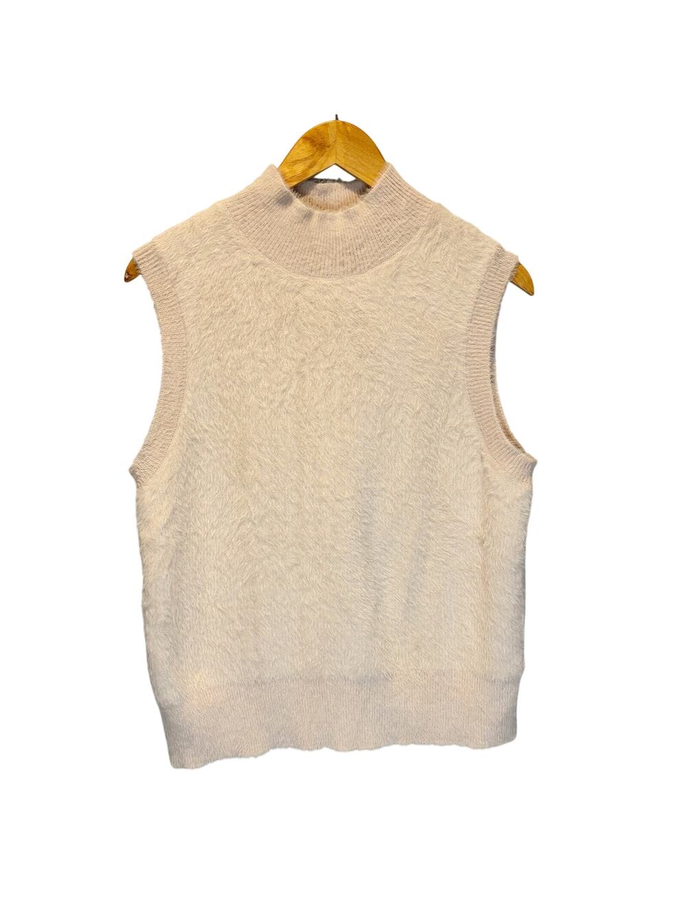Bailey 44 Blush Pink Faux Fur Mock Neck Sleeveless Sweater - size Medium